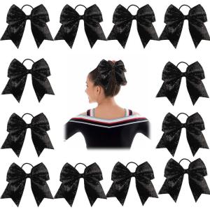 imageOaoleer 12PCS 7quot Large Glitter Cheer Hair Bows Ponytail Holder Elastic Band Handmade for Cheerleading Teen Girls College Sports Sequin Mixedcolor 12PCSBlack