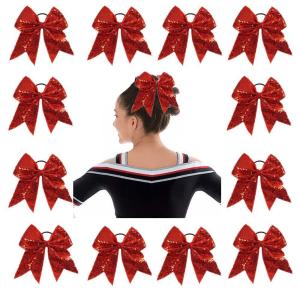 imageOaoleer 12PCS 7quot Large Glitter Cheer Hair Bows Ponytail Holder Elastic Band Handmade for Cheerleading Teen Girls College Sports Sequin Mixedcolor 12PCSRed
