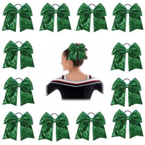 imageOaoleer 12PCS 7quot Large Glitter Cheer Hair Bows Ponytail Holder Elastic Band Handmade for Cheerleading Teen Girls College Sports Sequin Mixedcolor 12PCSGreen