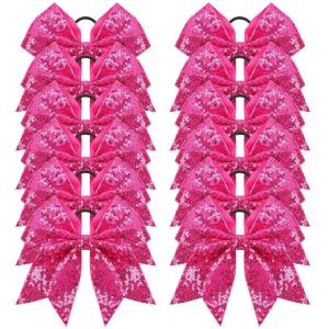 imageOaoleer 12PCS 7quot Large Glitter Cheer Hair Bows Ponytail Holder Elastic Band Handmade for Cheerleading Teen Girls College Sports Sequin Mixedcolor 12PCSHot Pink