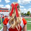 imageOAOLEER 16pcs Cheer Hair Bows for Cheerleader College Style Long Tail Skinny Cheer Bow Elastic Hair Tie Bows for Teens Girls Softball Competition Sports Cheerleaders WhiteRed