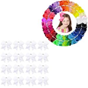 image16PCS 8quot Large Cheer Hair Bows Ponytail Holder Elastic Band and 30 Colors 6 Inch Hair Bows Clips for Girls Toddler Infants Kids Teens Children
