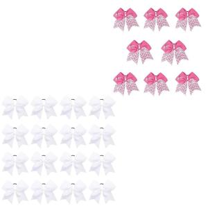 image16PCS 8quot White ampamp 8PCS 7quot Breast Cancer Awareness Cheerleader Large Bow Cheer Hair Bows Ponytail Holder Elastic Band for Cheerleading Teen Girls College Sports