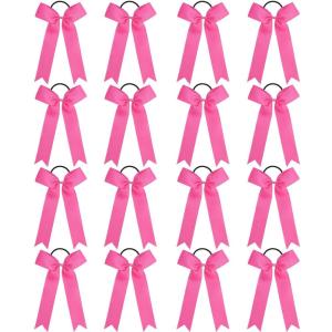 imageOAOLEER 16pcs Cheer Hair Bows for Cheerleader College Style Long Tail Skinny Cheer Bow Elastic Hair Tie Bows for Teens Girls Softball Competition Sports Cheerleaders WhitePink