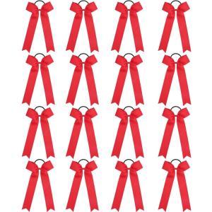 imageOAOLEER 16pcs Cheer Hair Bows for Cheerleader College Style Long Tail Skinny Cheer Bow Elastic Hair Tie Bows for Teens Girls Softball Competition Sports Cheerleaders WhiteRed