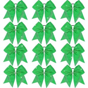 imageOaoleer 12PCS Glitter Cheer Hair Bows for Cheerleading 7inch Large Jumbo Cheer Bow with Ponytail Holder for Teen Girls Softball Cheerleader BlueGreen