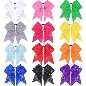 imageOaoleer 12PCS Glitter Cheer Hair Bows for Cheerleading 7inch Large Jumbo Cheer Bow with Ponytail Holder for Teen Girls Softball Cheerleader BlueMulticolor