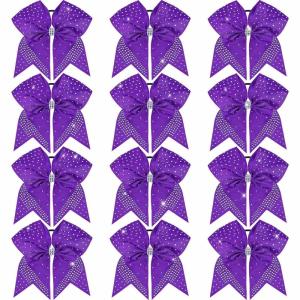 imageOaoleer 12PCS Glitter Cheer Hair Bows for Cheerleading 7inch Large Jumbo Cheer Bow with Ponytail Holder for Teen Girls Softball Cheerleader BluePurple