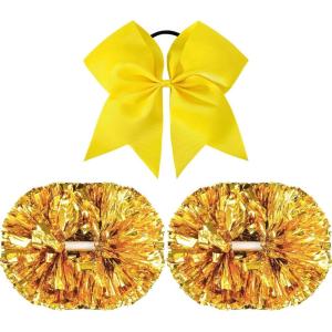 imageOaoleer 3pcs Cheerleading Pom Poms with Baton Handle Cheer Bows for Team Spirit Sports Dance Cheering Kids Adults Blue and SilverGold