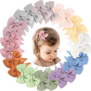 imageOAOLEER 2inch Baby Hair Clips 24 Pieces12 Pairs Fully Lined Baby Bows Hair Pins for Baby Girls Infants Toddlers 12 Colors in Pairs Style CStyle A24pcs