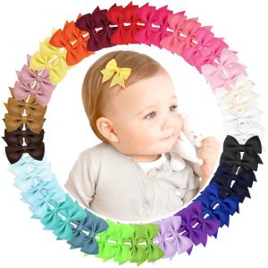 imageOAOLEER 2inch Baby Hair Clips 24 Pieces12 Pairs Fully Lined Baby Bows Hair Pins for Baby Girls Infants Toddlers 12 Colors in Pairs Style CStyle A48pcs