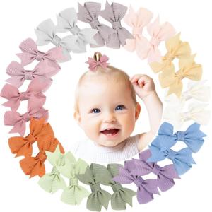 imageOAOLEER 2inch Baby Hair Clips 24 Pieces12 Pairs Fully Lined Baby Bows Hair Pins for Baby Girls Infants Toddlers 12 Colors in Pairs Style CStyle D24pcs
