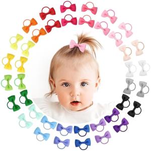 imageOAOLEER 40PCS 2 Inches Baby Hair Ties Toddler Hair Ties with Bows Elastic Ponytail Holders Mini Small For Baby Girls InfantsBaby Hair TiesA
