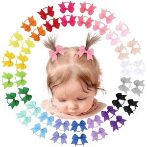 imageOAOLEER 40PCS 2 Inches Baby Hair Ties Toddler Hair Ties with Bows Elastic Ponytail Holders Mini Small For Baby Girls InfantsBaby Hair TiesB