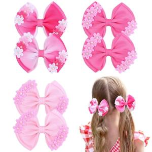 imageOAOLEER 6PCS Hair Bows for Girls Rainbow Pink Grosgrain Ribbon Bow With Alligator Hair Clips Girl Hair Accessories for Toddler Kids Teen Rainbow BowsPink Bows