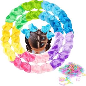 imageOaoleer 20PCS 8 Inch Hair Bows for Girls Grosgrain Ribbon Toddler Hair Accessories with Alligator Clips for Toddlers Baby Girls Kids Teens in Pairs20pcs hair bows500pcs hair ties