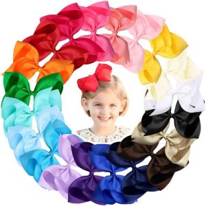imageOaoleer 20PCS 8 Inch Hair Bows for Girls Grosgrain Ribbon Toddler Hair Accessories with Alligator Clips for Toddlers Baby Girls Kids Teens in Pairs45 Inch StyleD