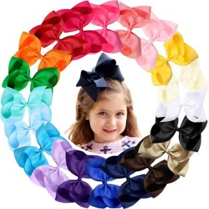 imageOaoleer 20PCS 8 Inch Hair Bows for Girls Grosgrain Ribbon Toddler Hair Accessories with Alligator Clips for Toddlers Baby Girls Kids Teens in Pairs6 Inch StyleD