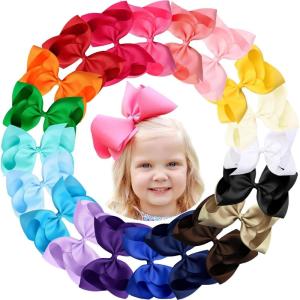 imageOaoleer 20PCS 8 Inch Hair Bows for Girls Grosgrain Ribbon Toddler Hair Accessories with Alligator Clips for Toddlers Baby Girls Kids Teens in Pairs8 Inch StyleD