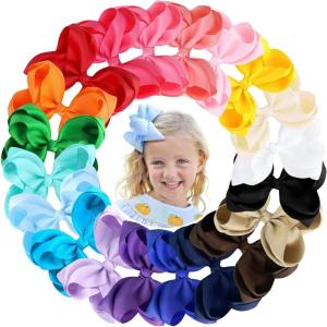imageOaoleer 20PCS 8 Inch Hair Bows for Girls Grosgrain Ribbon Toddler Hair Accessories with Alligator Clips for Toddlers Baby Girls Kids Teens in PairsStyleC