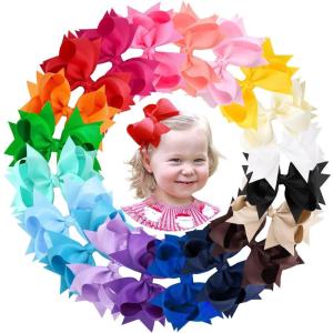 imageOaoleer 20PCS 8 Inch Hair Bows for Girls Grosgrain Ribbon Toddler Hair Accessories with Alligator Clips for Toddlers Baby Girls Kids Teens in PairsStyleA