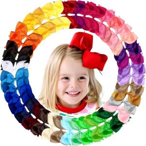 imageOaoleer 40Pcs 45quot Hair Bows Clips Grosgrain Ribbon Alligator Clips Barrettes Hair Accessories for Baby Girls Infants Toddlers Kids Teens Children 45 Inch 20 Colors in Pairs6 Inch Pack of 4040 Colors