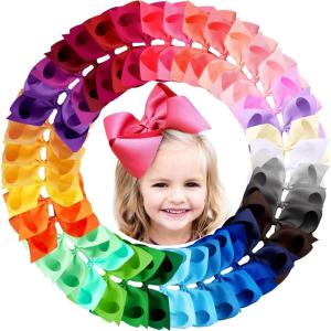 imageOaoleer 40Pcs 45quot Hair Bows Clips Grosgrain Ribbon Alligator Clips Barrettes Hair Accessories for Baby Girls Infants Toddlers Kids Teens Children 45 Inch 20 Colors in Pairs8 Inch Pack of 4040 Colors