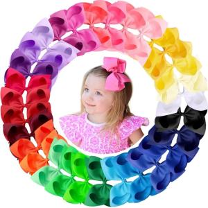imageOaoleer Hair Bows 30 Colors 4 Inch Grosgrain Ribbon Bows Alligator Clips Hair Barrettes Hair Accessories for Girls Toddler Infants Kids Teens Children4 Inch Pack of 30