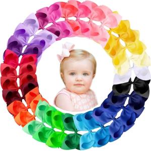 imageOaoleer Hair Bows 30 Colors 4 Inch Grosgrain Ribbon Bows Alligator Clips Hair Barrettes Hair Accessories for Girls Toddler Infants Kids Teens Children3 Inch Pack of 30