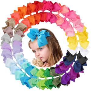 imageOaoleer Hair Bows 30 Colors 4 Inch Grosgrain Ribbon Bows Alligator Clips Hair Barrettes Hair Accessories for Girls Toddler Infants Kids Teens Children6 InchDoubledeck