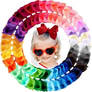 imageOaoleer Hair Bows 30 Colors 4 Inch Grosgrain Ribbon Bows Alligator Clips Hair Barrettes Hair Accessories for Girls Toddler Infants Kids Teens Children4 Inch Pack of 40