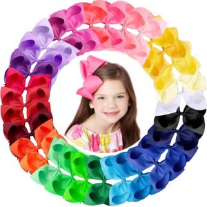 imageOaoleer Hair Bows 30 Colors 4 Inch Grosgrain Ribbon Bows Alligator Clips Hair Barrettes Hair Accessories for Girls Toddler Infants Kids Teens Children6 Inch Pack of 30
