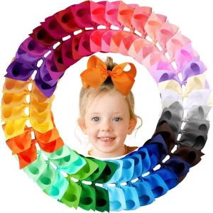 imageOaoleer Hair Bows 30 Colors 4 Inch Grosgrain Ribbon Bows Alligator Clips Hair Barrettes Hair Accessories for Girls Toddler Infants Kids Teens Children6 Inch Pack of 40