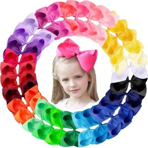 imageOaoleer Hair Bows 30 Colors 4 Inch Grosgrain Ribbon Bows Alligator Clips Hair Barrettes Hair Accessories for Girls Toddler Infants Kids Teens Children8 Inch Pack of 30
