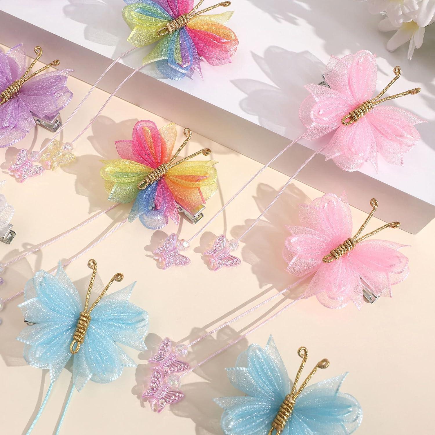 imageOaoleer Butterfly Hair Clips 10PCS Mini Satin Hair Bow Colorful Barrettes for Baby Girls Women Halloween Cosplaying Party Decor 2quotTulle Butterfly wiith Tail