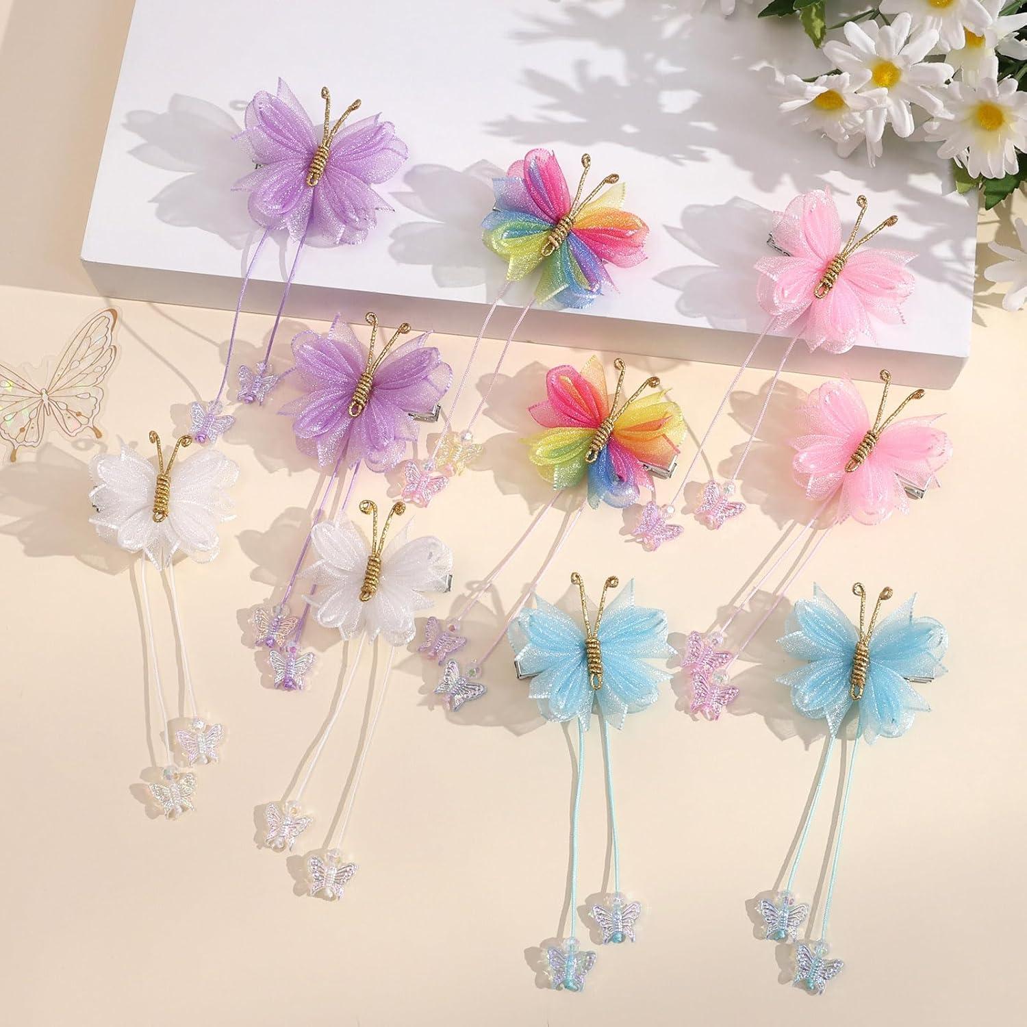 imageOaoleer Butterfly Hair Clips 10PCS Mini Satin Hair Bow Colorful Barrettes for Baby Girls Women Halloween Cosplaying Party Decor 2quotTulle Butterfly wiith Tail