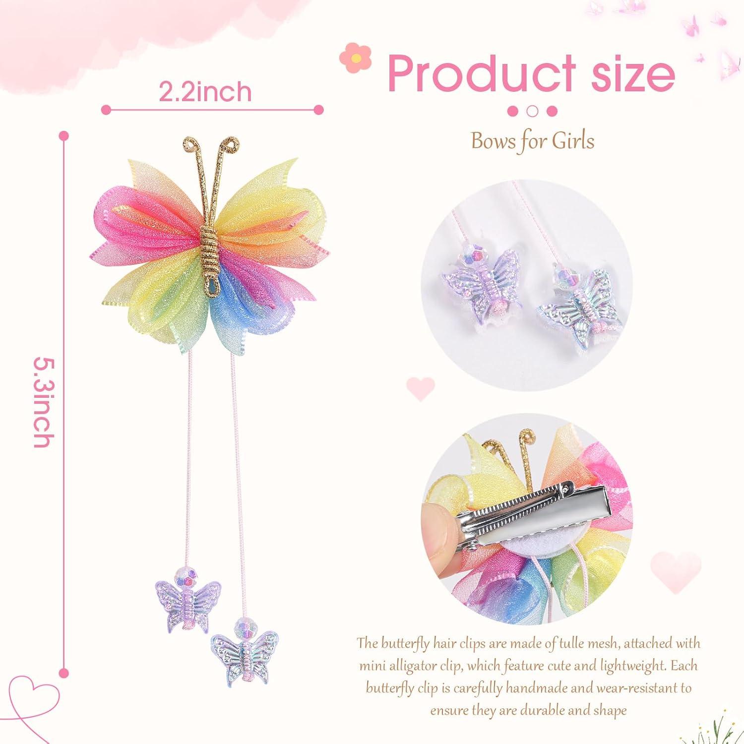 imageOaoleer Butterfly Hair Clips 10PCS Mini Satin Hair Bow Colorful Barrettes for Baby Girls Women Halloween Cosplaying Party Decor 2quotTulle Butterfly wiith Tail