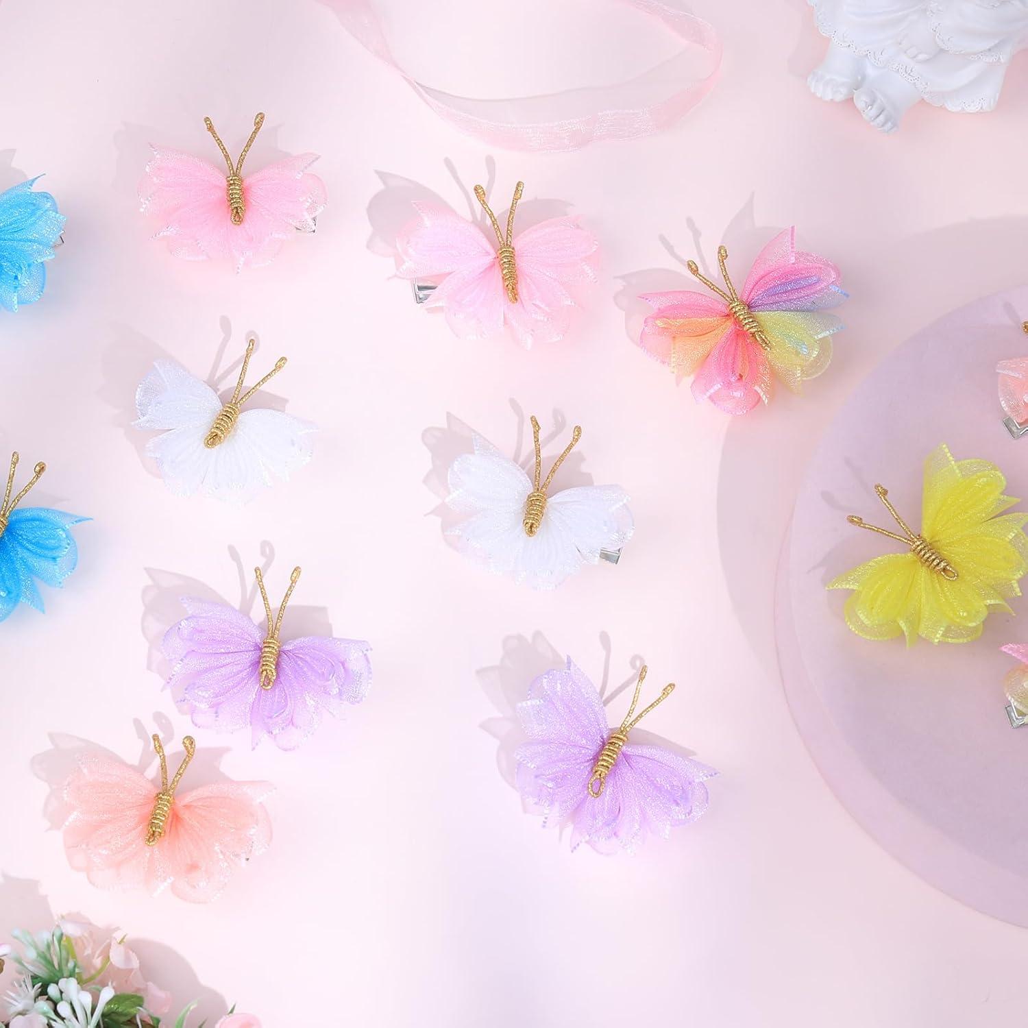 imageOaoleer Butterfly Hair Clips 10PCS Mini Satin Hair Bow Colorful Barrettes for Baby Girls Women Halloween Cosplaying Party Decor 2quotTulle Butterfly16PCS