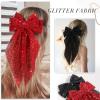 image2Pcs Big Glitter Layered Hair Bows for Women Girls 8 Inch Barrette Hair Clip Black Sliver Sparkly Large Long Bows Style Hair Accessories BlackSilverBlackRed