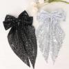 image2Pcs Big Glitter Layered Hair Bows for Women Girls 8 Inch Barrette Hair Clip Black Sliver Sparkly Large Long Bows Style Hair Accessories BlackSilverBlackSilver
