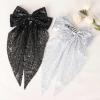 image2Pcs Big Glitter Layered Hair Bows for Women Girls 8 Inch Barrette Hair Clip Black Sliver Sparkly Large Long Bows Style Hair Accessories BlackSilverBlackSilver