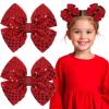 imageOAOLEER 2PCS Hair Bows for Girls Red Sparkly Glitter Toddler Bows with Alligator Clips Girl Hair Accessories for Kids Teen Back to School RedRed