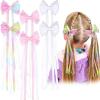 imageOAOLEER 6PCS Hair Bows for Girls Rainbow Tulle Flower Hair Accessories with Alligator Clips Pearl Long Tail for Toddler Kids Back to School PinkPink