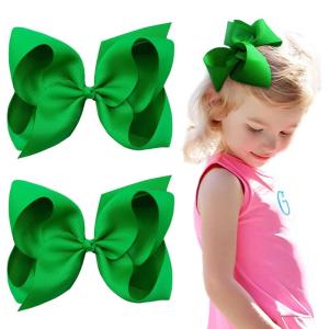 image2PCS Oaoleer Layered Grosgrain Ribbon Alligator Hair Clips White 6inch Barrettes for Girls Infants Toddlers Kids and TeensGreen