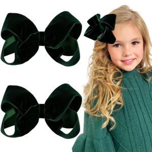 image2PCS Oaoleer Layered Grosgrain Ribbon Alligator Hair Clips White 6inch Barrettes for Girls Infants Toddlers Kids and TeensGreenVelvet
