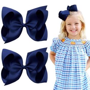 image2PCS Oaoleer Layered Grosgrain Ribbon Alligator Hair Clips White 6inch Barrettes for Girls Infants Toddlers Kids and TeensNavy