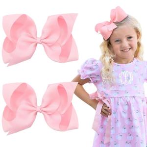 image2PCS Oaoleer Layered Grosgrain Ribbon Alligator Hair Clips White 6inch Barrettes for Girls Infants Toddlers Kids and TeensPink