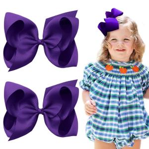image2PCS Oaoleer Layered Grosgrain Ribbon Alligator Hair Clips White 6inch Barrettes for Girls Infants Toddlers Kids and TeensPurple