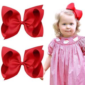 image2PCS Oaoleer Layered Grosgrain Ribbon Alligator Hair Clips White 6inch Barrettes for Girls Infants Toddlers Kids and TeensRed