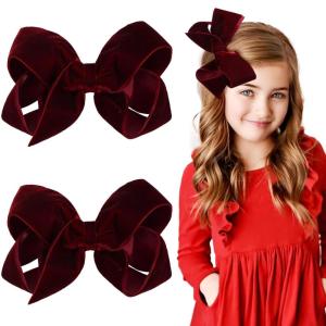 image2PCS Oaoleer Layered Grosgrain Ribbon Alligator Hair Clips White 6inch Barrettes for Girls Infants Toddlers Kids and TeensRedVelvet